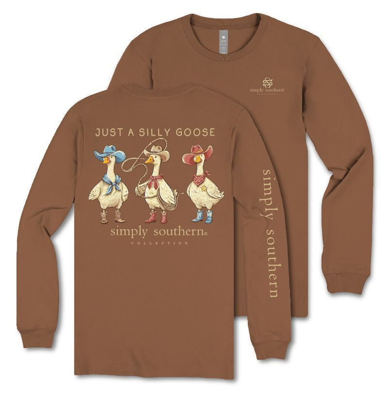 Simply Southern Women's Long Sleeve Goose T-Shirt - Chestnut
