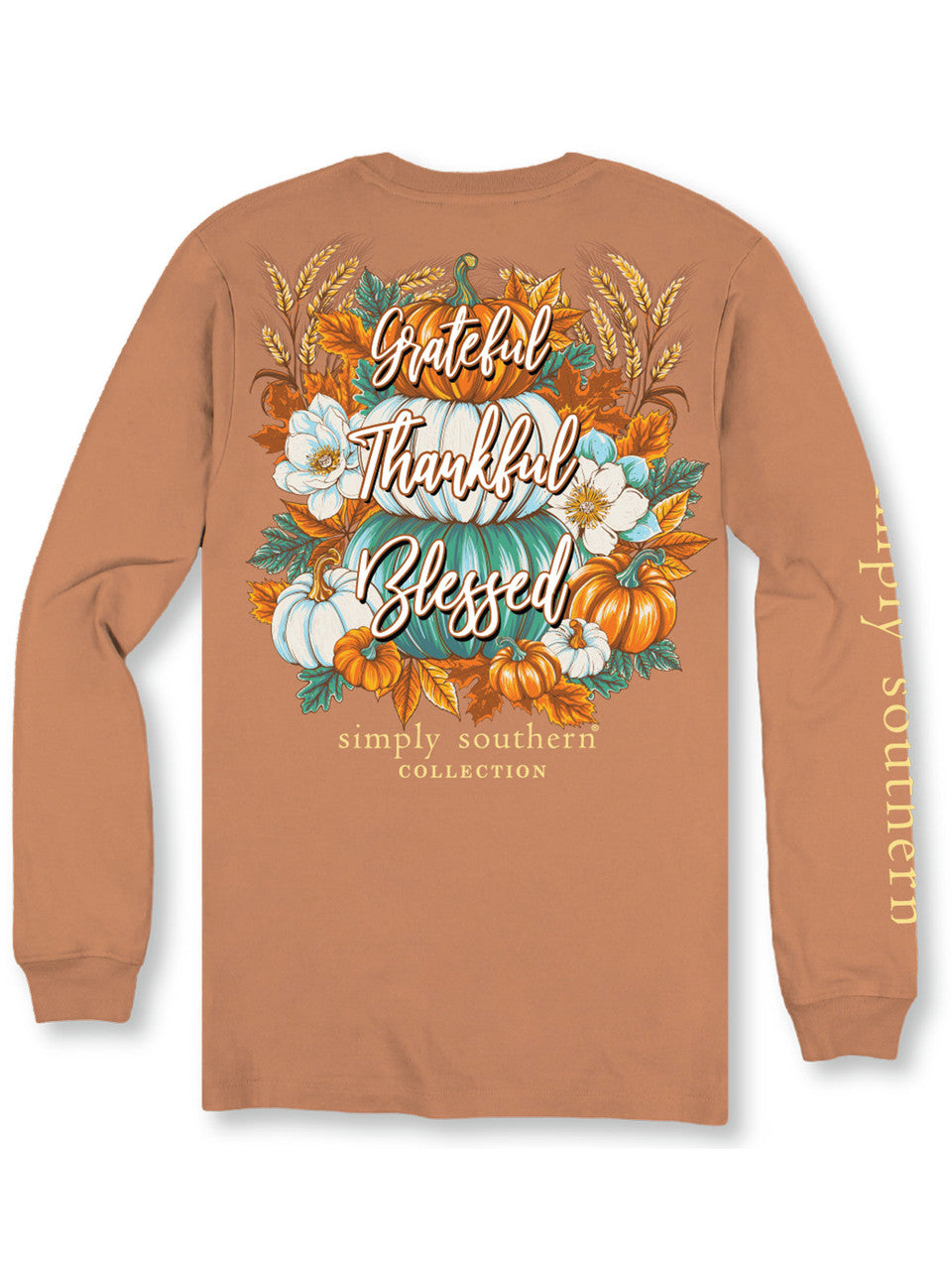 Simply Southern Women's Long Sleeve Thankful T-Shirt - Chestnut