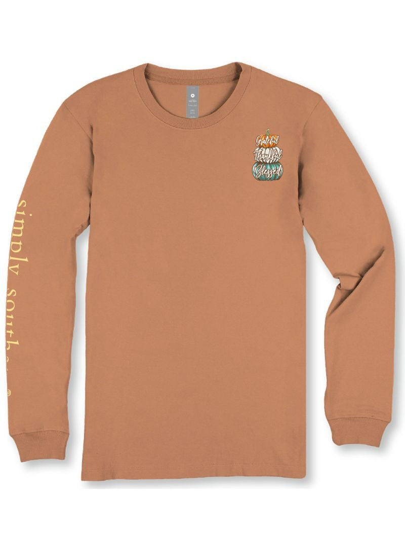 Simply Southern Women's Long Sleeve Thankful T-Shirt - Chestnut