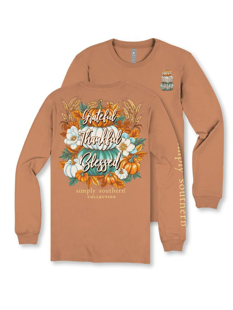 Simply Southern Women's Long Sleeve Thankful T-Shirt - Chestnut