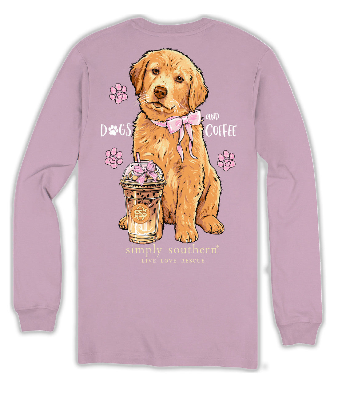Simply Southern Women's Long Sleeve Dogs & Coffee T-Shirt - Wisteria