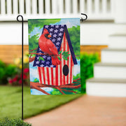 Evergreen Patriotic Cardinal Birdhouse Suede Garden Flag