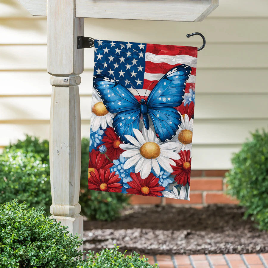 Evergreen Patriotic Butterfly Suede Garden Flag