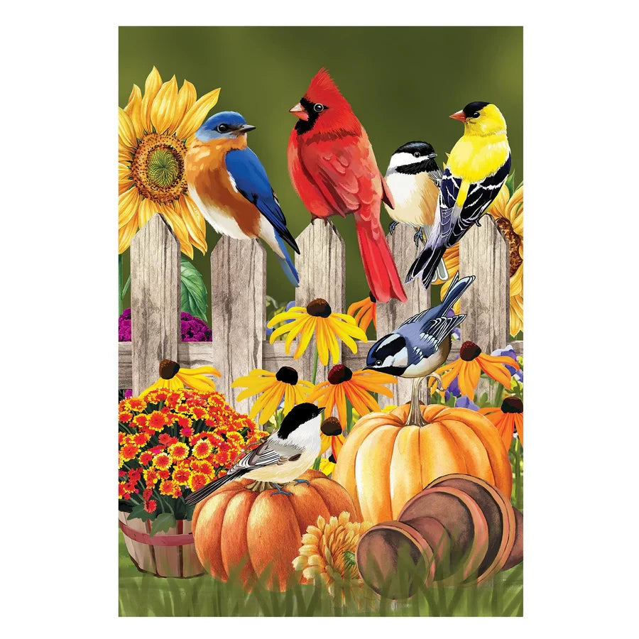 Evergreen Flock of Pumpkins Suede Garden Flag