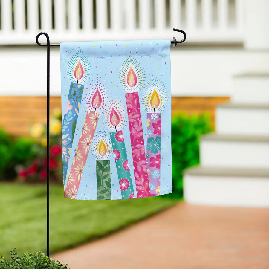 Evergreen Floral Candles Suede Garden Flag