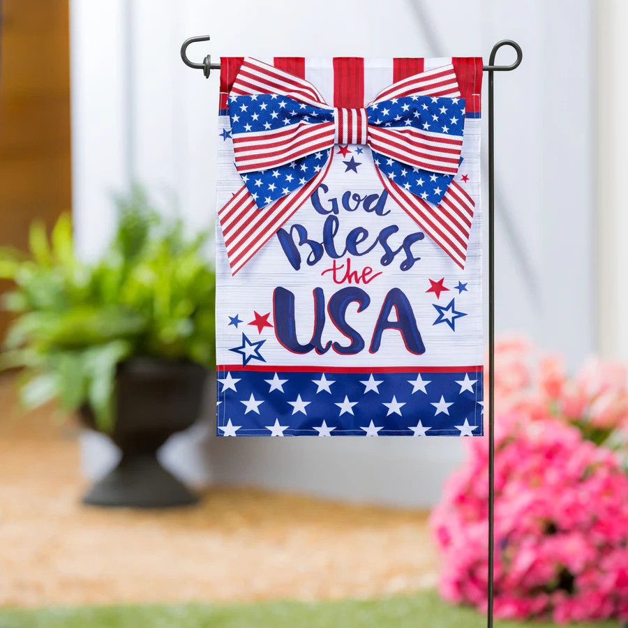 Evergreen Bless The USA Bow Applique Garden Flag