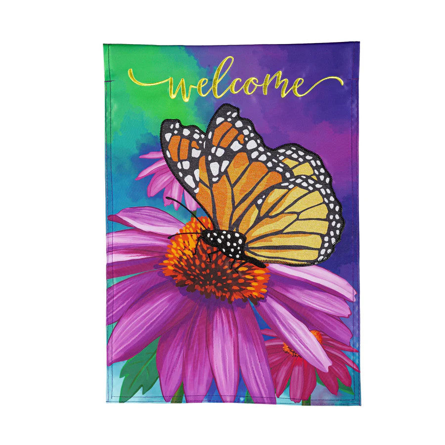 Evergreen Cornflower & Butterfly Applique Garden Flag