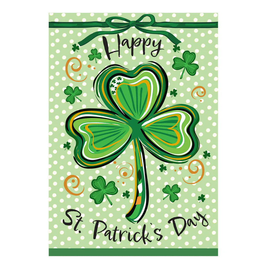 Evergreen Happy St. Patrick's Day Shamrock Applique Garden Flag