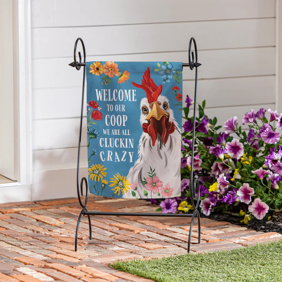 Evergreen Petal & Plow Crazy Coop Suede Garden Flag