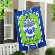 Evergreen Chinoiserie Welcome Applique House Flag