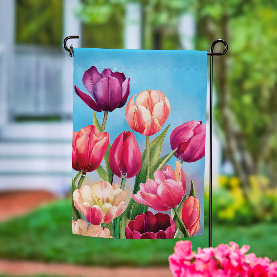 Evergreen Tulip Palooza Suede Garden Flag