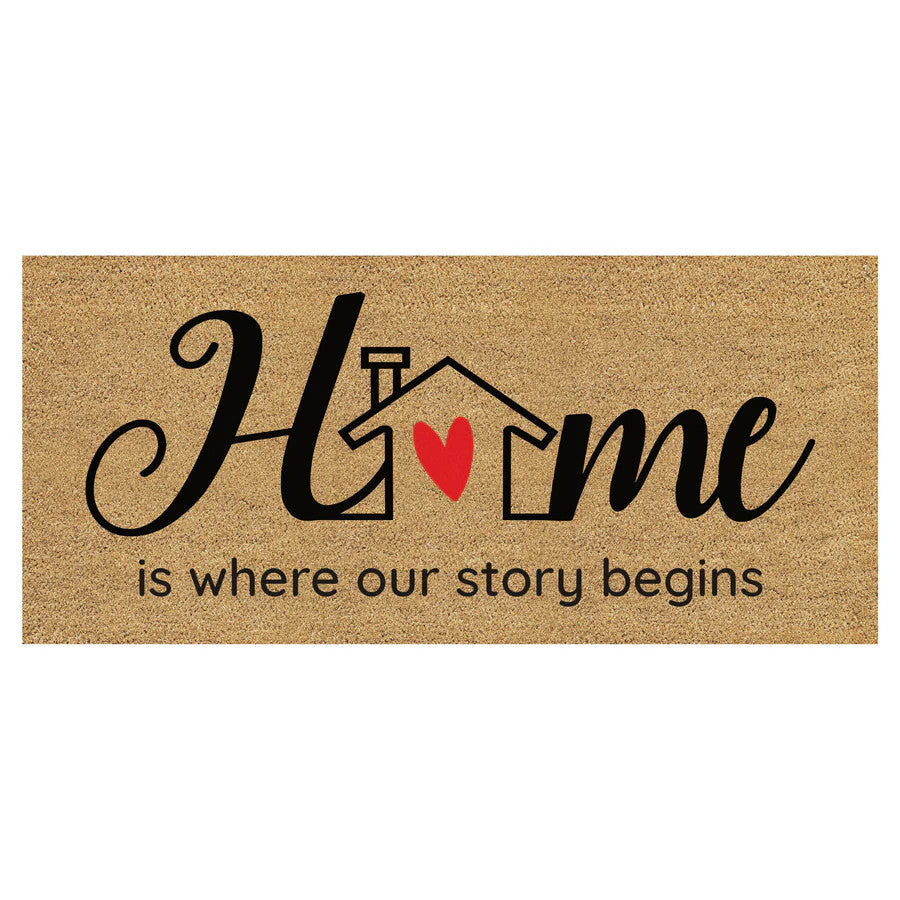 Evergreen Home is Where Our Story Begins Flocked Coir Sassafras Switch Mat