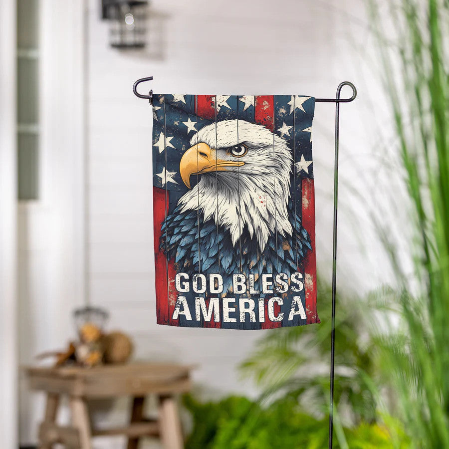 Evergreen God Bless America Eagle Suede Garden Flag