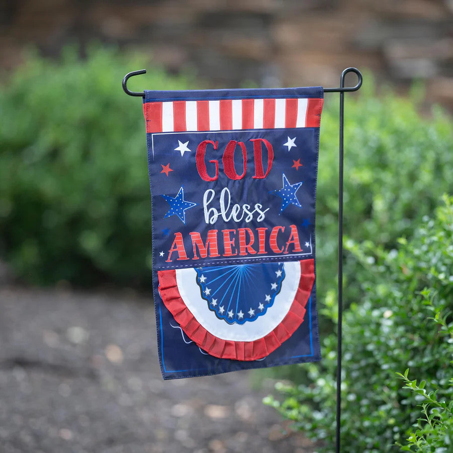 Evergreen Patriotic God Bless America Applique Garden Flag