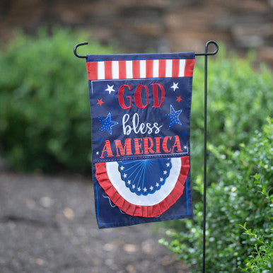 Evergreen Patriotic God Bless America Applique Garden Flag