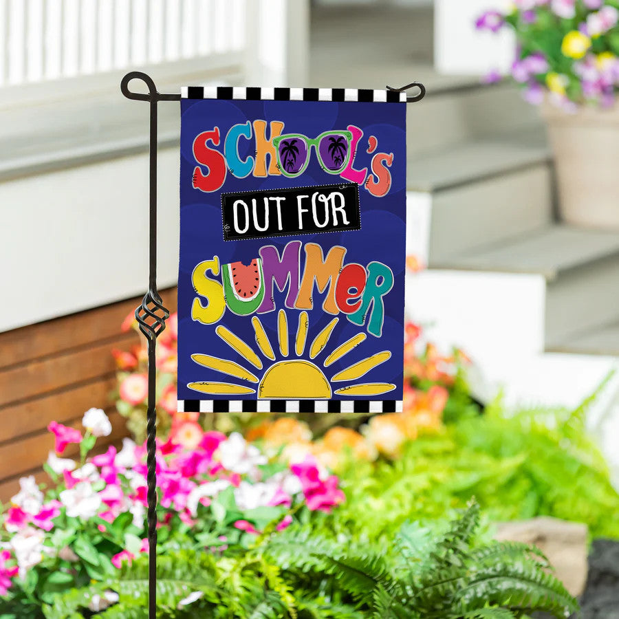 Evergreen School's Out For Summer Burlap Garden Flag