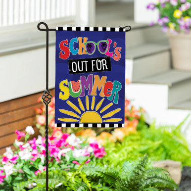 Evergreen School's Out For Summer Burlap Garden Flag