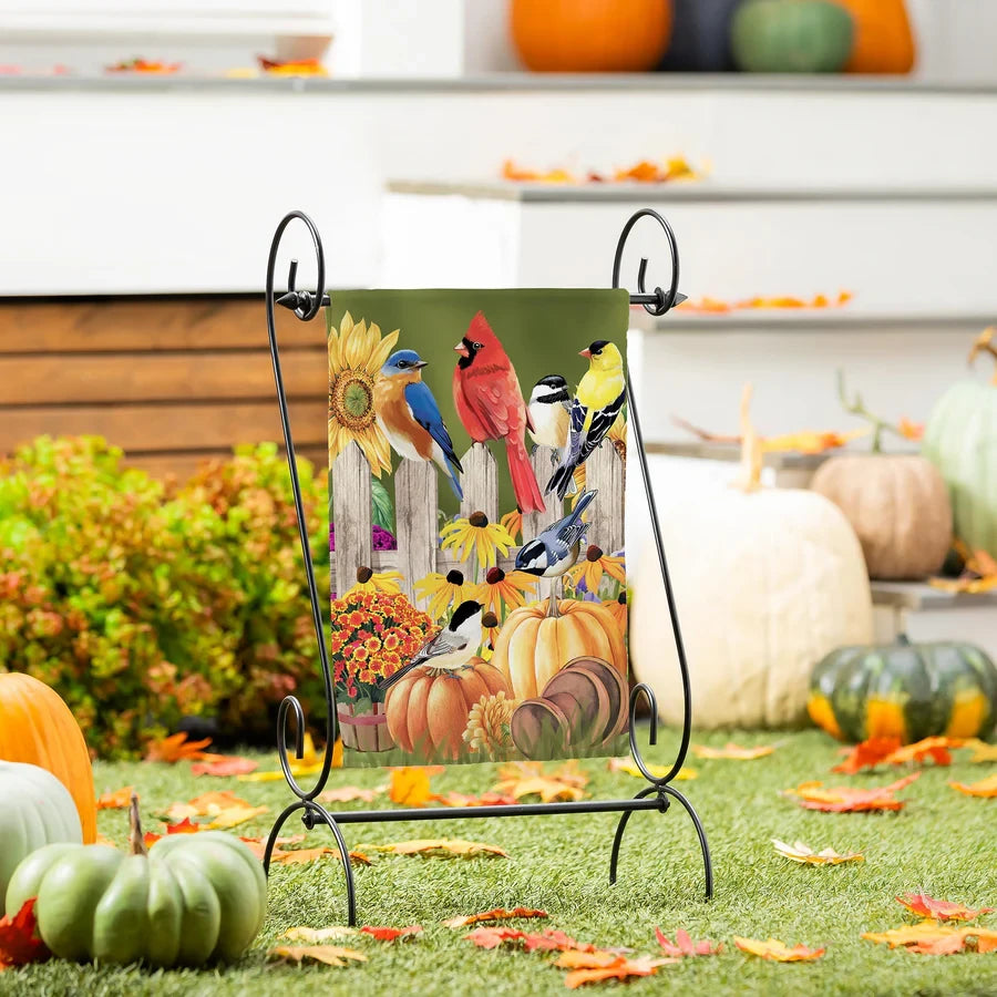 Evergreen Flock of Pumpkins Suede Garden Flag