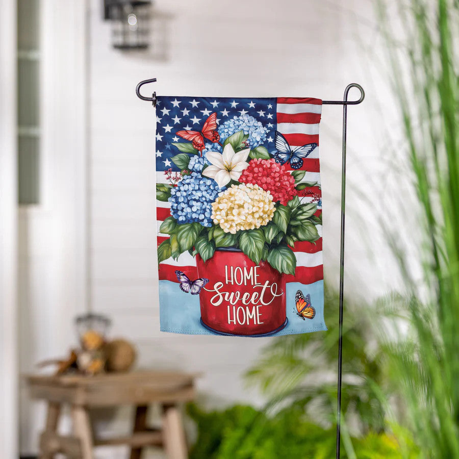 Evergreen Patriotic Hydrangeas Suede Garden Flag