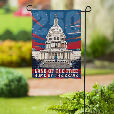 Evergreen 250th Anniversary Land of the Free Home of the Brave Suede Garden Flag