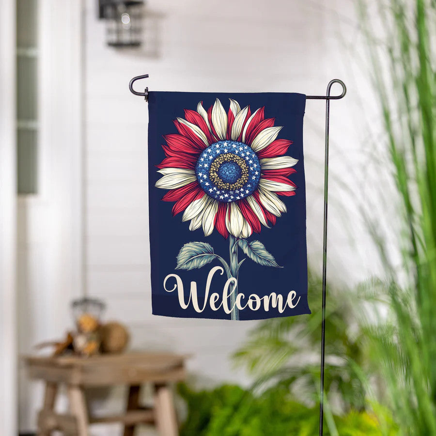 Evergreen Patriotic Vibrant Sunflower Suede Garden Flag