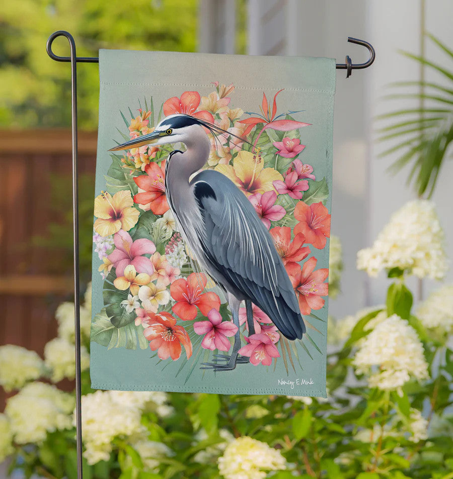 Evergreen Tropical Heron Suede Garden Flag