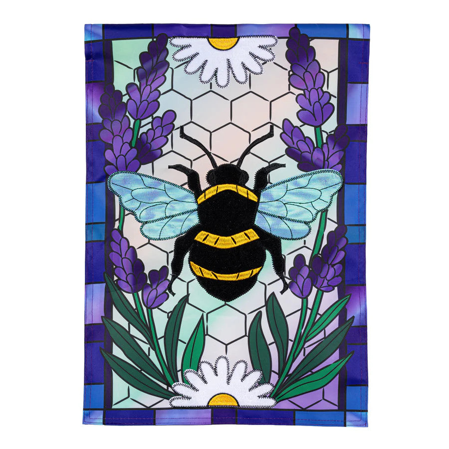 Evergreen Lavender Honey Bee Applique Garden Flag