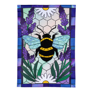 Evergreen Lavender Honey Bee Applique Garden Flag