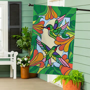 Evergreen Stained Glass Hummingbirds Burlap House Flag
