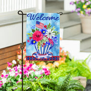 Evergreen Patriotic Teacup Burlap Garden Flag
