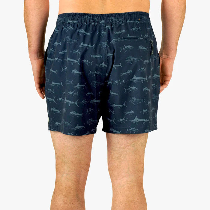 Aftco Men's Strike Print Fishing Swim Trunks - Deep Navy