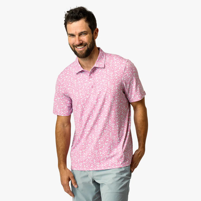 Aftco Men's Boatbar Printed Performance Polo Shirt - Wild Rose