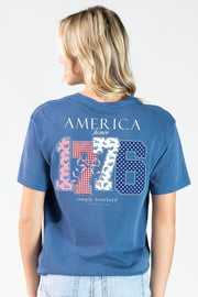 Simply Southern Women's Mineral Wash America Tee - Overcast
