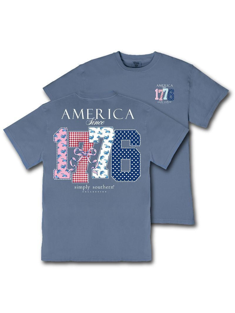 Simply Southern Women's Mineral Wash America Tee - Overcast