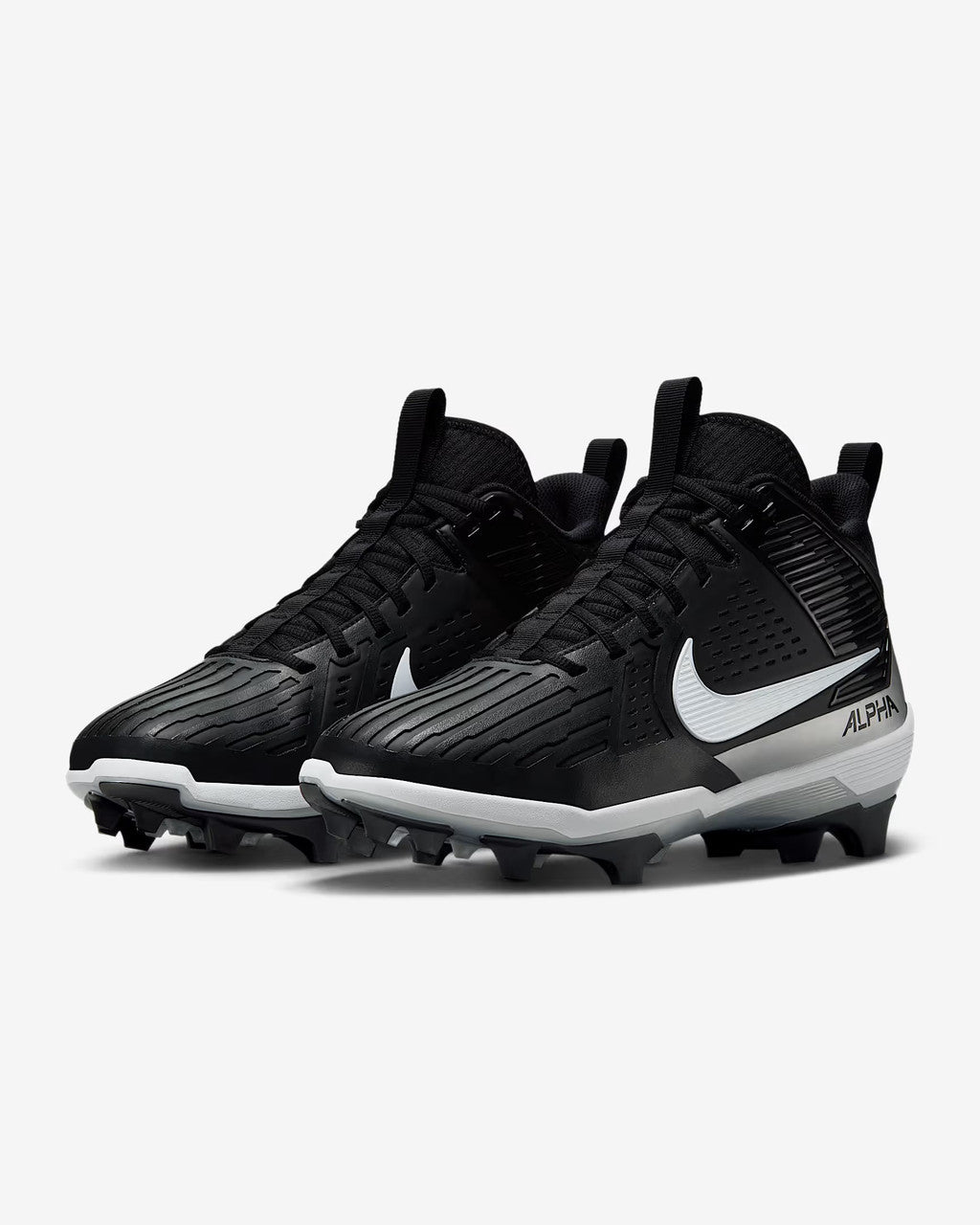 Nike Alpha Menace Strong Football Cleats - Black/White/Metallic Silver
