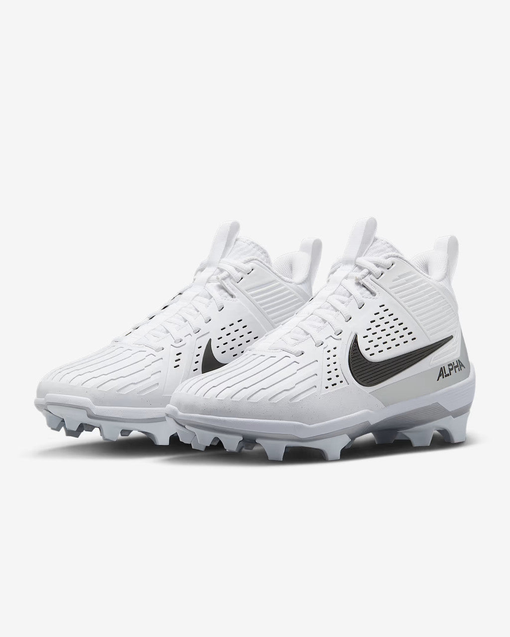 Nike Alpha Menace Strong Football Cleats - White/Black/Metallic Silver