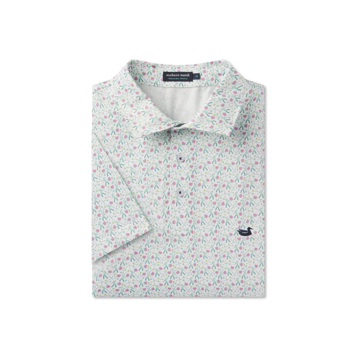 Southern Marsh Men's Flyline Performance Polo - Sunday Success - White Golf Print