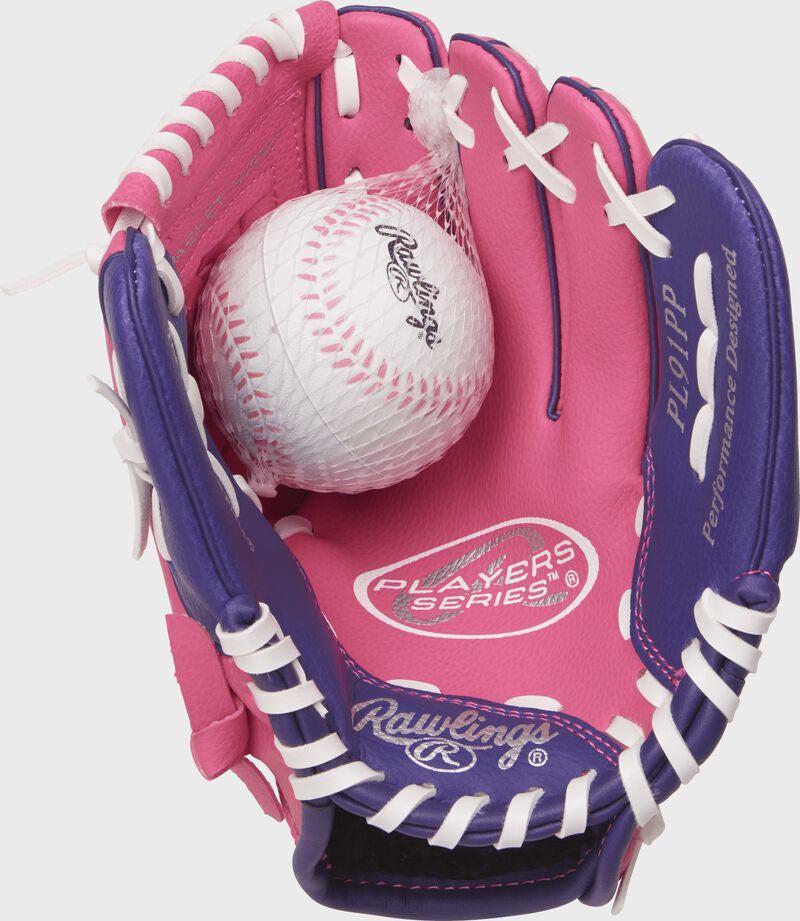 Rawlings Players Series 9" Baseball/Softball Glove with Soft Core Ball- Pink (Right Hand Throw)