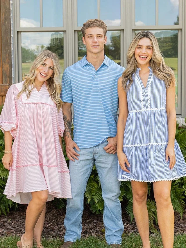 Simply Southern Men's Micro Stripe Polo - Blue Stripe