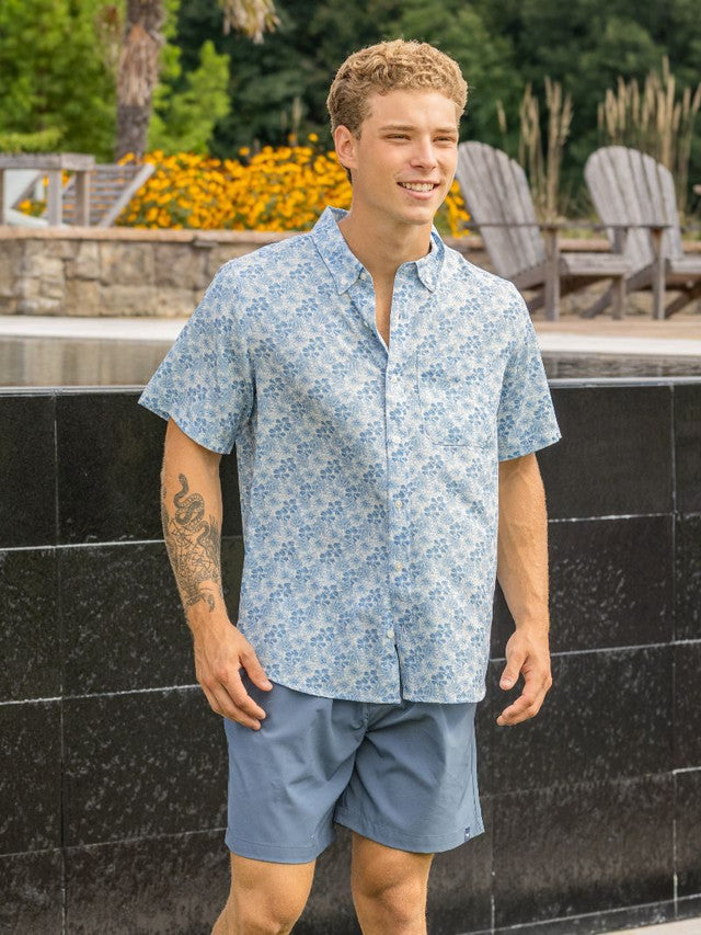 Simply Southern Men's Coastal Button Down - Blue Flower