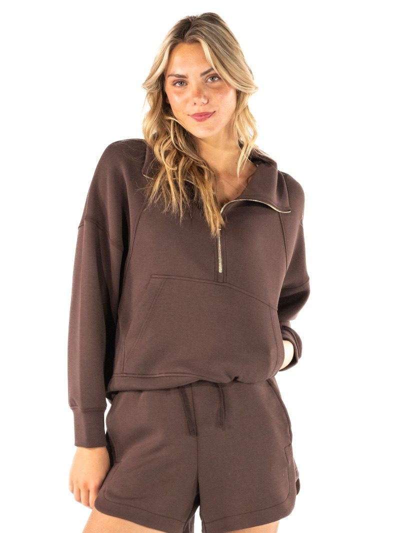 Simply Southern Women's Half-Zip Pullover - Coffee
