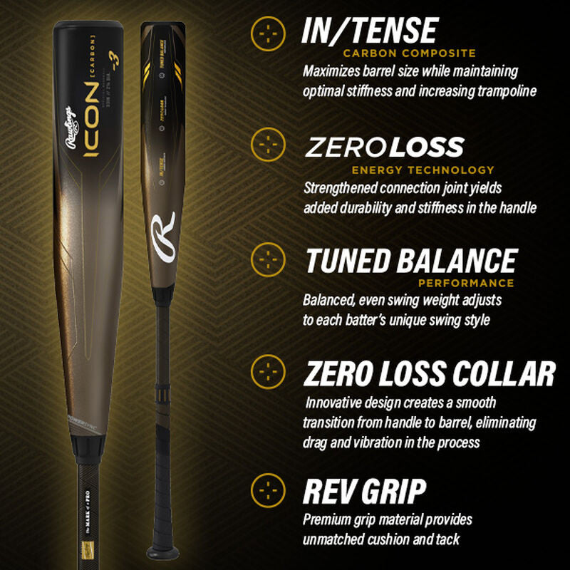 Rawlings 2023 Icon BBCOR (-3) Baseball Bat – 2 5/8" Barrel