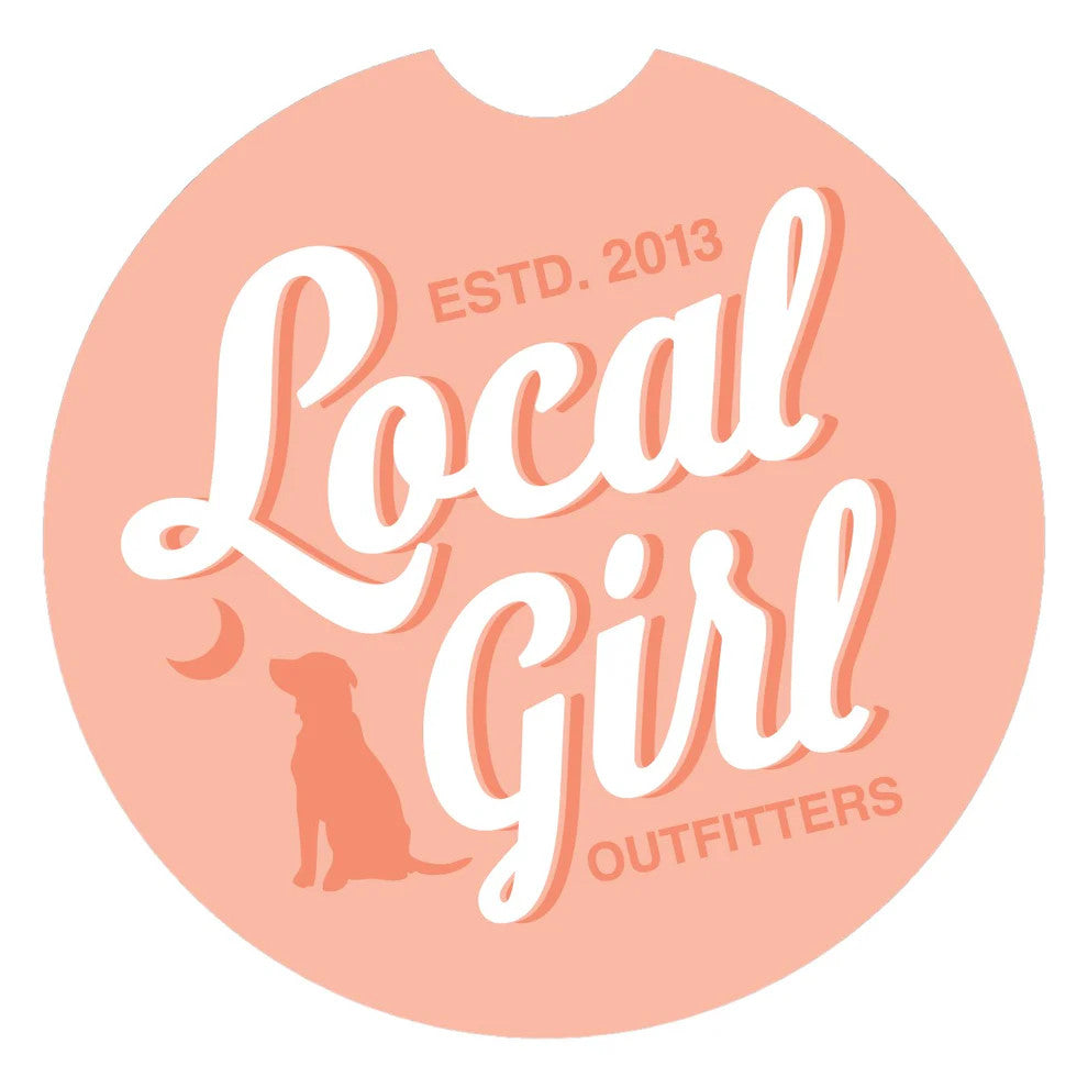 Local Girl Stacked Script Car Coaster - Neon Cantaloupe