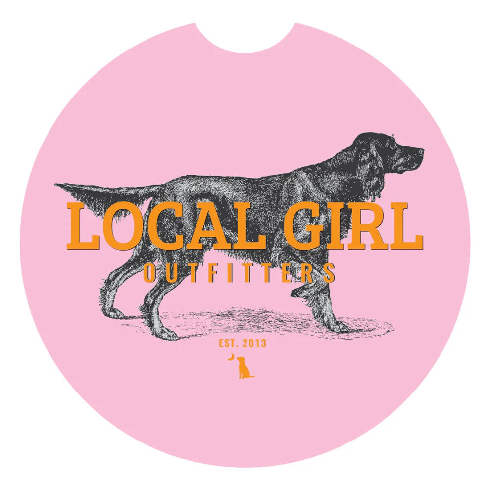 Local Girl Setter on Point Car Coaster - Baby Pink