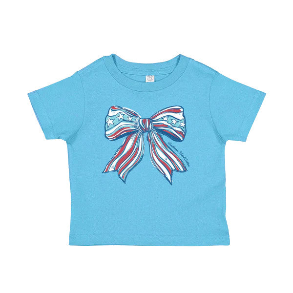 Southern Fried Cotton Youth Sweet Liberty Bow Tee - Aqua