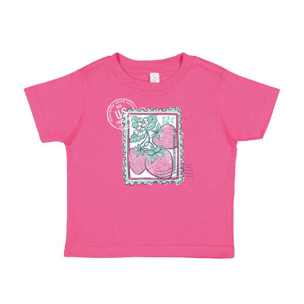 Southern Fried Cotton Toddler Strawberry Stamp Tee - Raspberry