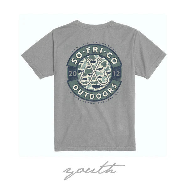 Southern Fried Cotton Youth Old School Fish Camo Tee - Granite