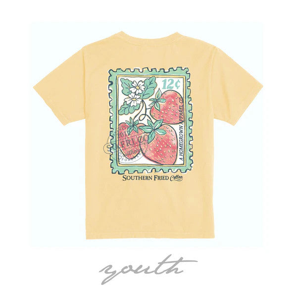 Southern Fried Cotton Youth Strawberry Stamp Tee - Butter