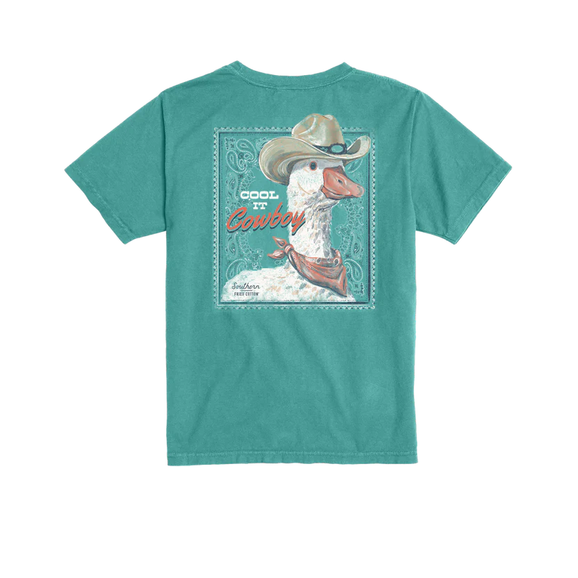 Southern Fried Cotton Youth Cool It Cowboy Tee - Seafoam