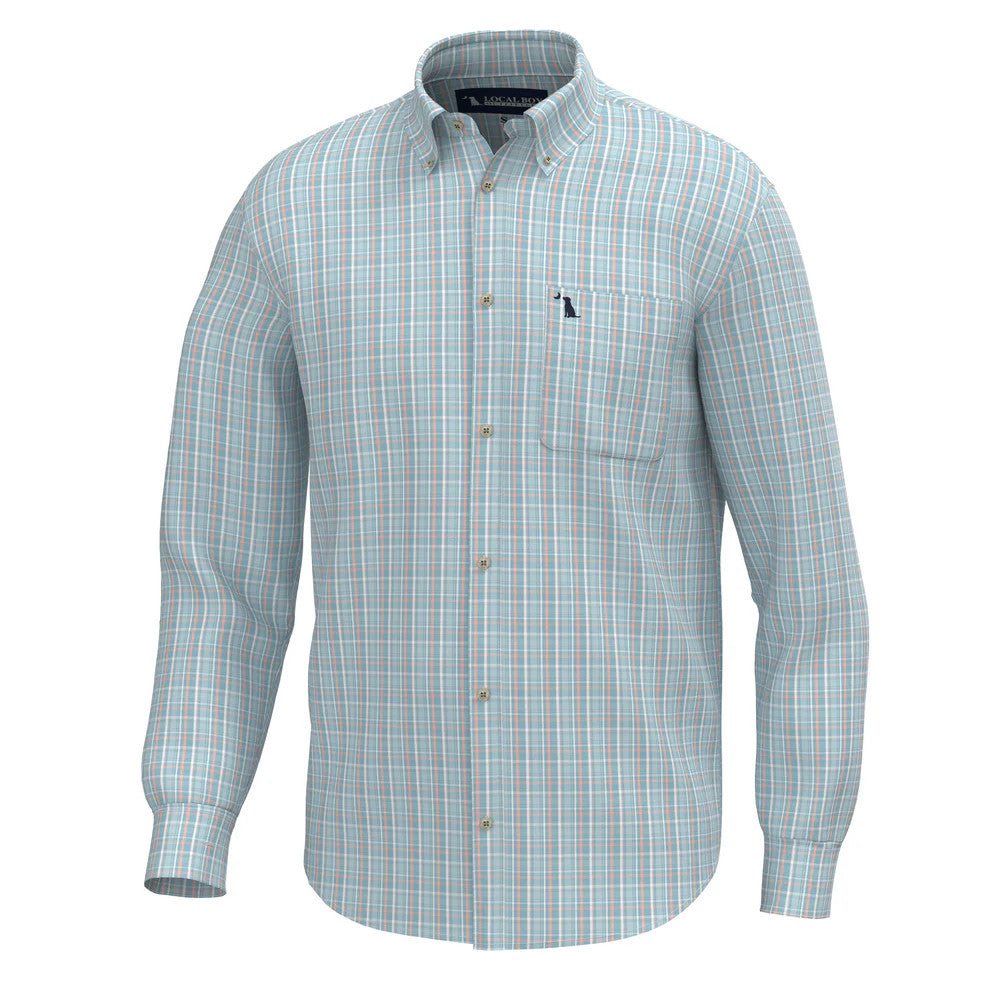 Local Boy Men's Buffkin Dress Shirt - Teal/Aqua/Salmon